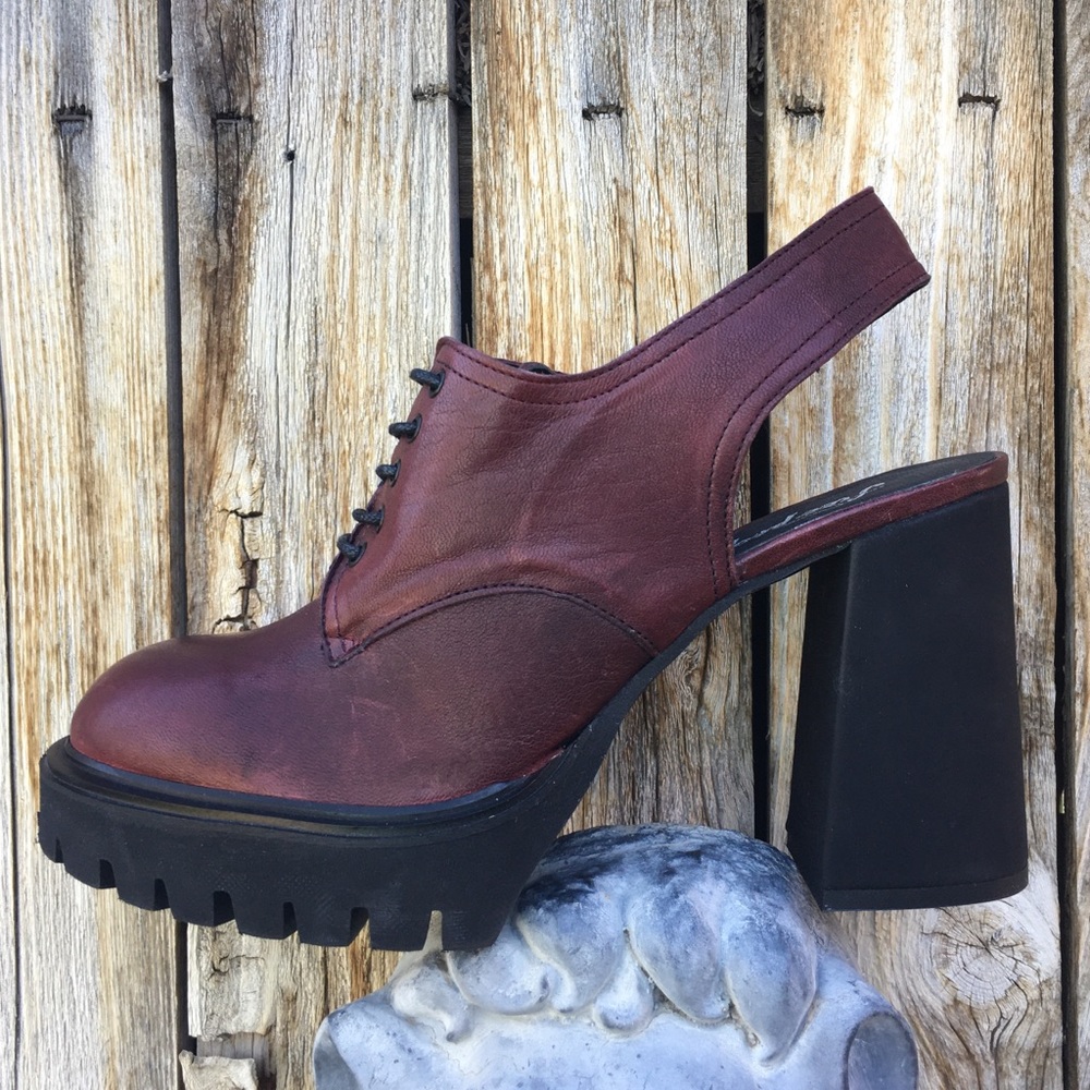 New Free People Salem Slingback Platform Oxford Sandal Leather Wine Burgundy 40